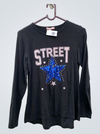 Schwarzes Langarm-T-Shirt mit "STREET"-Grafik und Paillettenstern