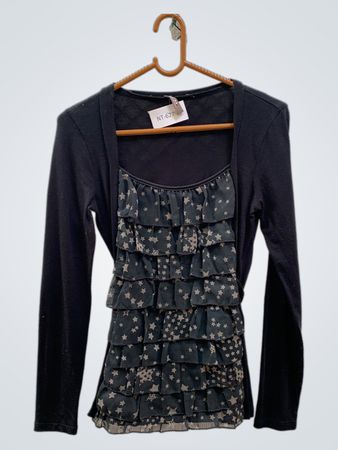 GDM Schwarzes Rüschenshirt mit Sternenprint