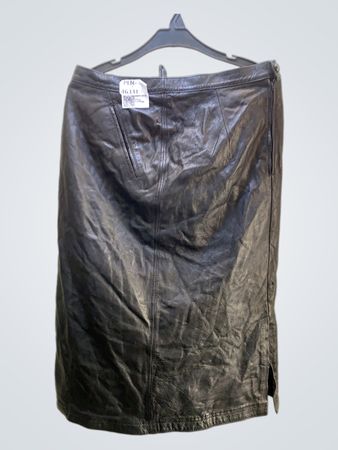 FaithVintage Schwarzer Leder-Midi-Rock