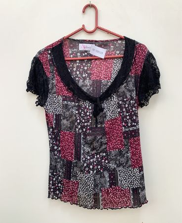 Affinites Armand Thierry Patchwork Lace Trim Top