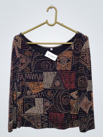 Langarm-Geometrischer Druck Oberteil