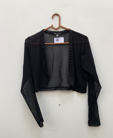 Miss Line Black Sheer Mesh Bolero mit Perlenbesatz