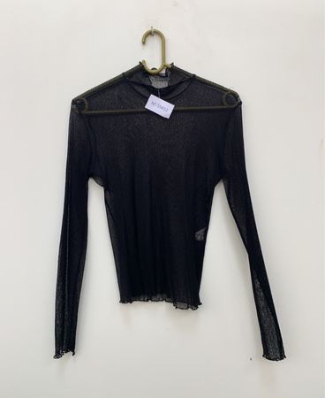 Schwarzes Netz-Mock-Neck Longsleeve-Top