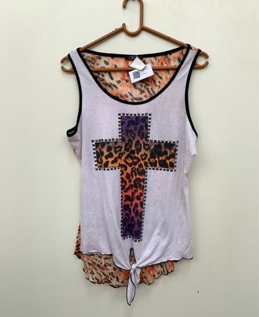 Deb Damen ärmelloses Tanktop mit Leopardenmuster Kreuzgrafik