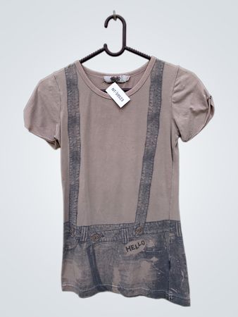 T-Shirt mit Denim-Druck und "HELLO"-Text