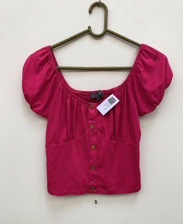 Love Delirious Pink Square Neck Button Front Puff Sleeve Top