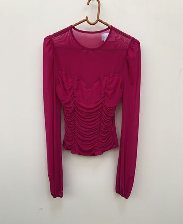 Rosa gerafftes transparentes Langarmshirt