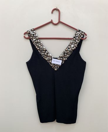 Wallis Schwarzes Verziertes V-Ausschnitt Tanktop