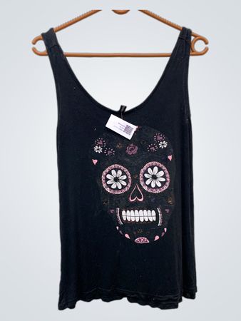 Schwarzes Tanktop mit Schädelgrafik