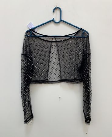 Durchsichtiger Perlenbesetzter Cropped Top