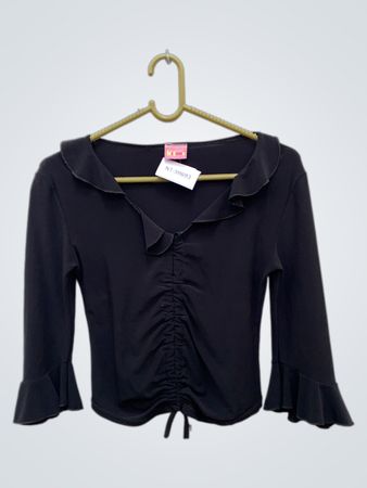 Madonna Schwarzes Raffung Rüschenshirt