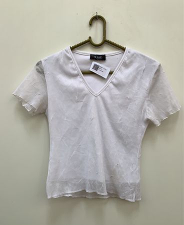 VIET A VIE PARIS Weißes strukturiertes V-Ausschnitt T-Shirt