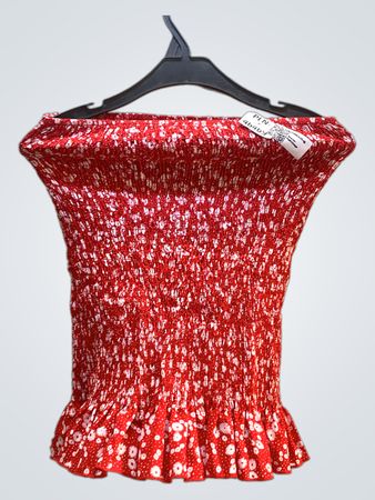 Rotes Blumen-Rüschen-Top