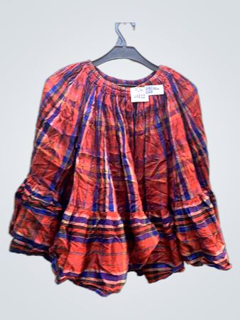 FaithVintage Rot Blau Karierter Rüschenshirt