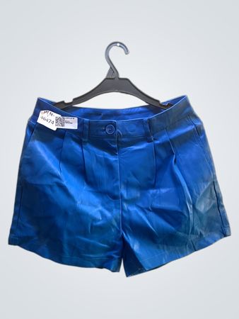 Faux-Leder Faltenkurze Hosen in Blau