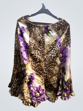 Satinrock mit Blumen- und Leopardenmuster