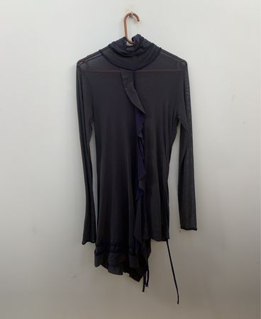 Durchsichtiger Mesh-Turtleneck-Top mit Rüschendetail