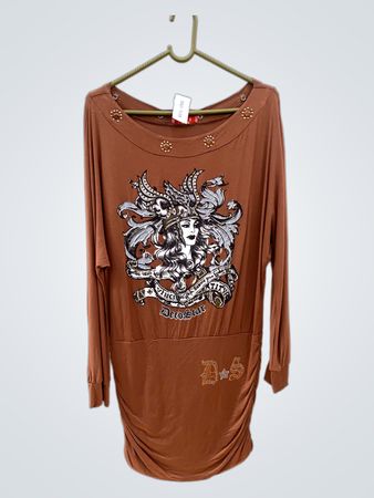 Dew's Star Damen Braunes Verziertes Langarm-Raffkleid