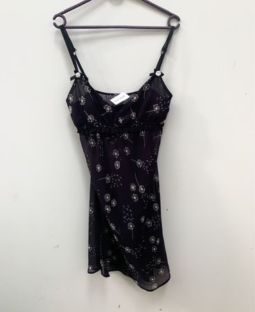Schwarzes Spaghetti-Trägerkleid mit Löwenzahn-Muster