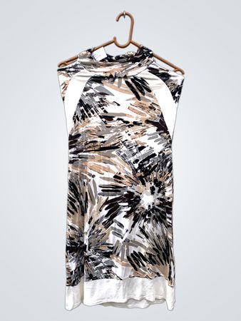 Ärmelloses Kleid mit abstraktem Druck und Stehkragen