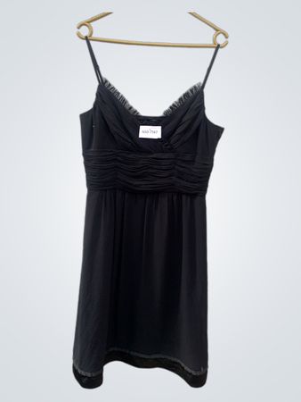 Schwarzes Raffung Spaghettiträgerkleid