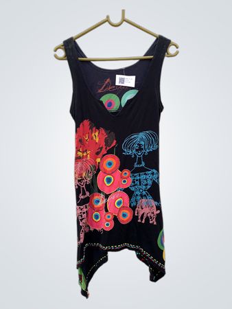 Desigual Schwarzes Ärmelloses Tanktop mit Grafischem Druck