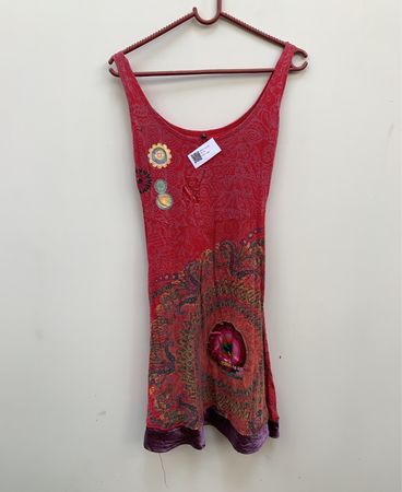 Desigual Red Patterned Dress with Appliqué