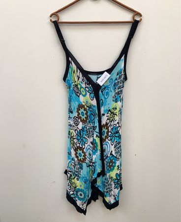 Xanaka Damen Blau Blumenmuster Asymmetrischer Saum Tanktop