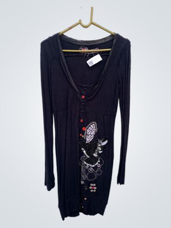 Desigual Schwarzes Verziertes Langarmkleid