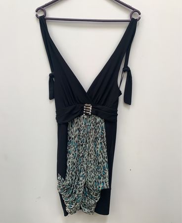 Black dress with leopard print insert and buckle detail