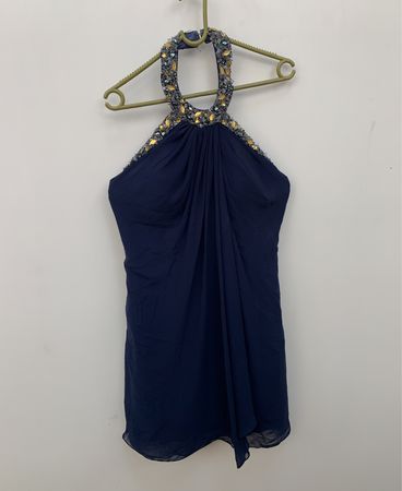 JORA Collection Navy Blue Halter Neck Embellished Dress
