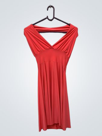 Korallenfarbene V-Ausschnitt-Maxikleid