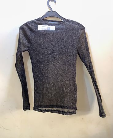 FaithVintage Schwarzes Transparentes Funkelndes Langarmoberteil
