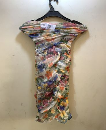 FaithVintage Floral Ruched Mesh Dress