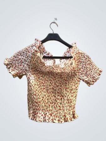 Faith Vintage Smocked Kirschdruck Oberteil