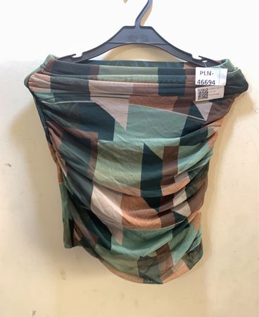 FaithVintage Netz Raffung Abstrakter Druck Top