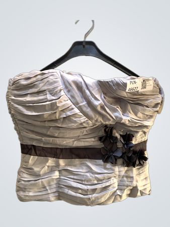 FaithVintage Graues Raffungstrapless-Top mit Blumenverzierung