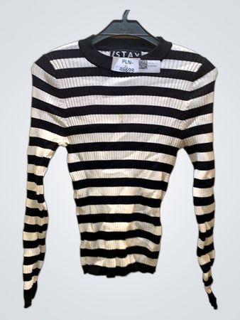 ISTAV Schwarzer und Weißer Gestreifter Ribbed Pullover