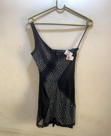 FaithVintage Schwarzes Strass-Ein-Schulter-Kleid