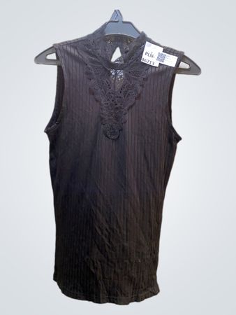 FaithVintage Schwarzes Ärmelloses Spitzeneck-Top