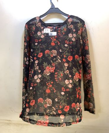 JEAN PASCALE Floral Mesh Long Sleeve Top