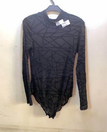 FaithVintage Schwarzer geometrischer Druck Langarm-Bodysuit