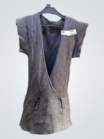 FaithVintage Damen Graues Rippstrick Ärmelloses Wickelkleid PLN-46671