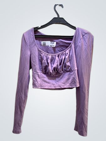 FaithVintage Lila Geripptes Rüschen Langarm-Crop-Top