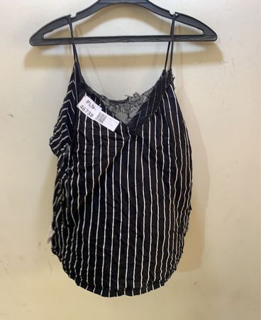 Faith Vintage Schwarz-Weiße Gestreifte Spitzenbesatz Spaghetti-Top
