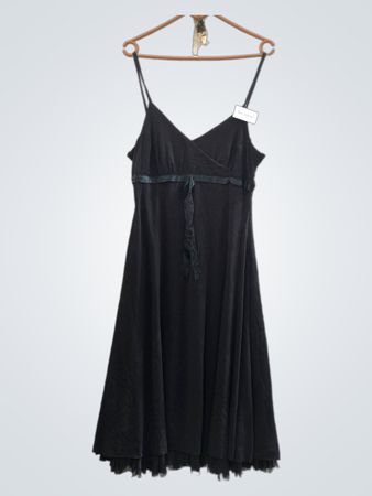 BLEND Schwarzes Spaghetti-Trägerkleid mit Ripsbanddetails
