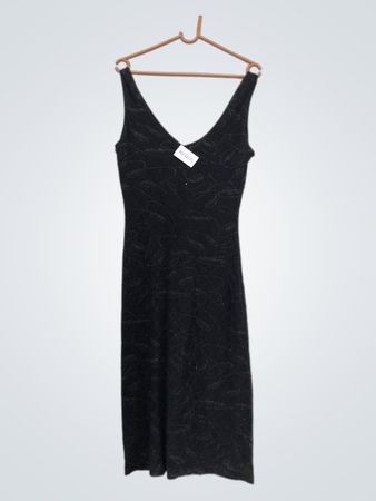 Schwarzes glitzerndes V-Ausschnitt ärmelloses Kleid