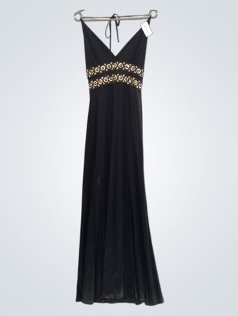 Schwarzes Maxikleid mit verziertem Bund