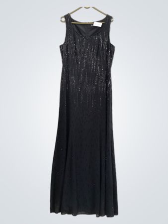 Vera Mont France Schwarzes Perlen V-AusschnittÄrmelloses Maxikleid
