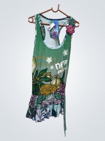 Grünes Tanktop mit Obst- und Blumenmuster
